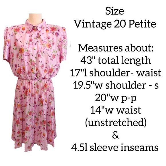 VTG 80s Pink Floral Short Sleeve Buttoned Midi Dress Size 20P *Fits like Large - Picture 16 of 16